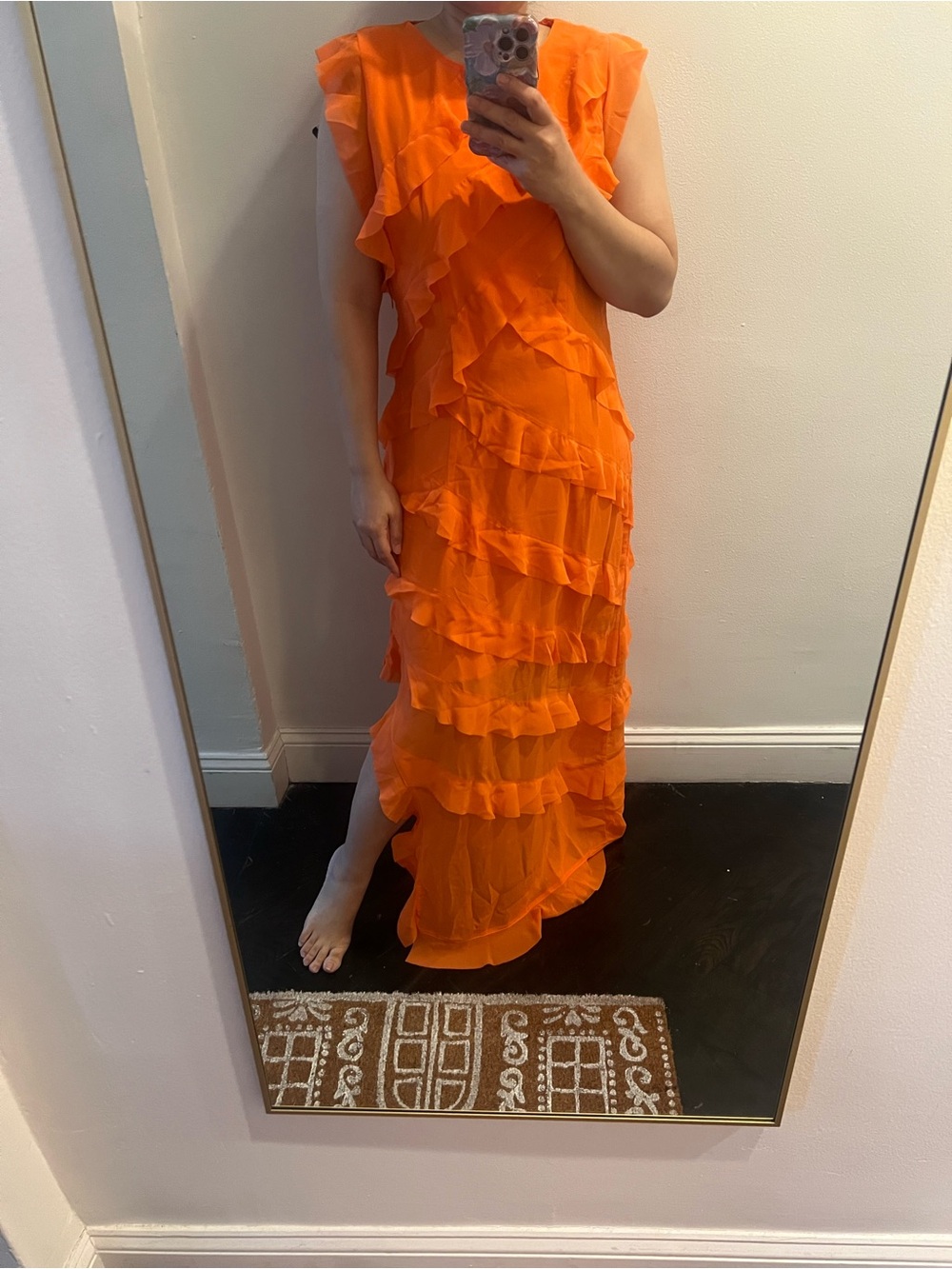 SHEIN Orange Ruffle Maxi Dress